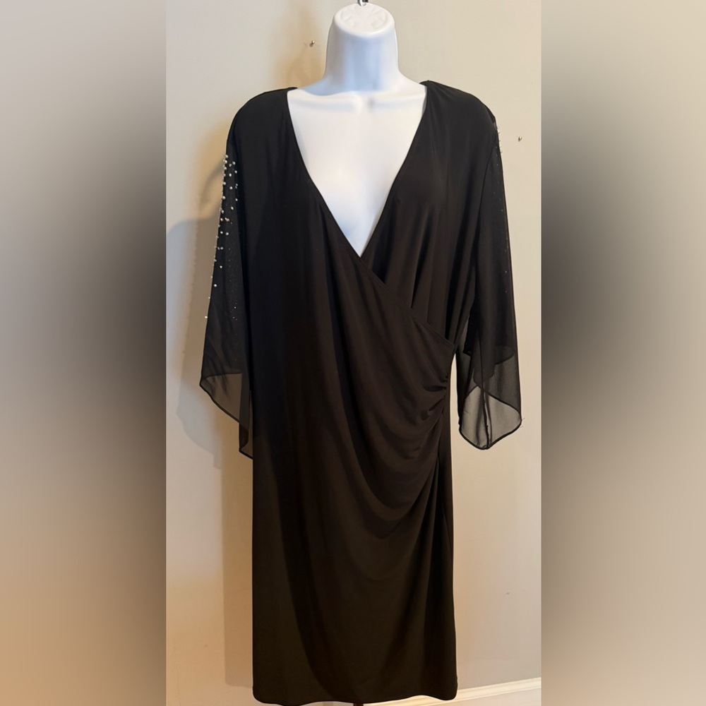 MSK Black Long Sleeve Draped V-Neck Dress